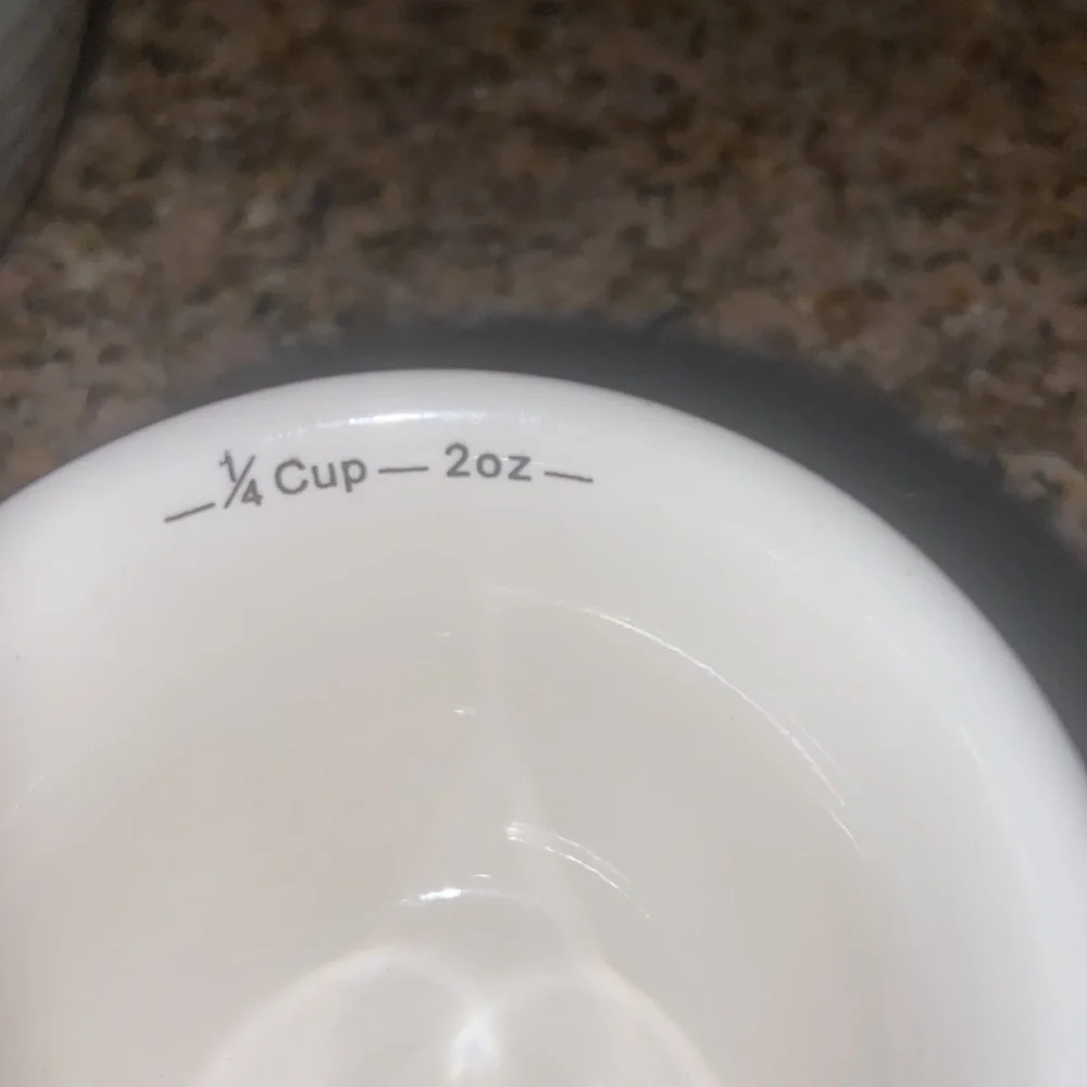 Creative Co-Op ceramic measuring cups. 1 1/2 cup, 1 cup, 1/2cup, and 1/4 cup